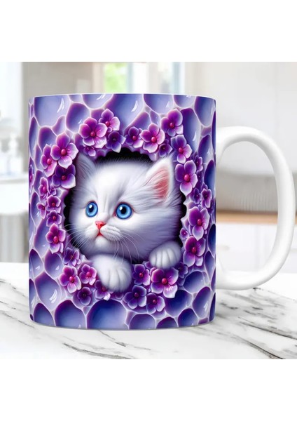Mor Kedi Baskılı 3D Efekli Hediyelik Kupa Bardak fiyatları