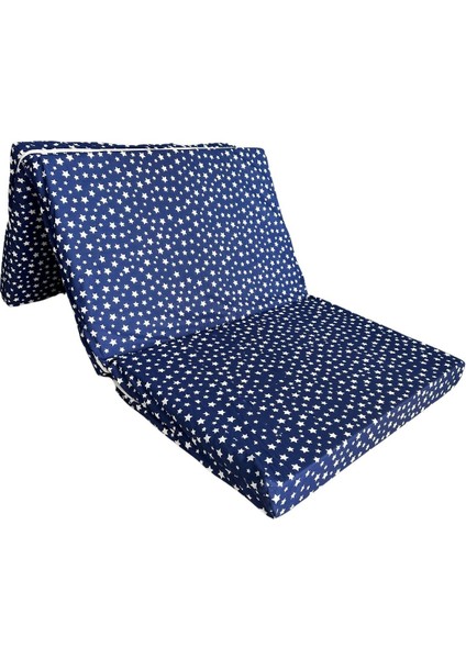 Katlanır Yer Yatağı ve Tek Kişilik Sünger Katlanır Minder Yatak 90X190X10 Cm-Lacivert Yıldız