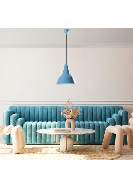 Retro Tekli Sarkıt Avize Mavi, Modern Dekoratif Metal Sıvama Tavan Aydınlatma SAGLAM-3728-LIGHTBLUE modelleri