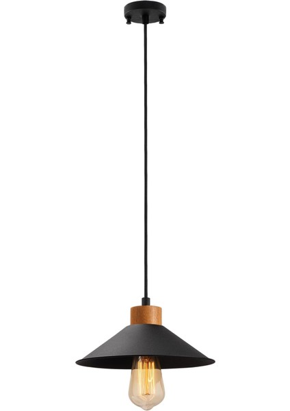 Konik Retro Tekli Sarkıt Avize Siyah, Modern Dekoratif Metal Sıvama Tavan Lambası KONIKSIVAMA-007
