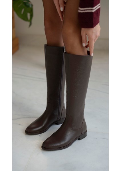 Adel Kahve Deri Fermuarlı Hakiki Deri Kadın Çizme modelleri