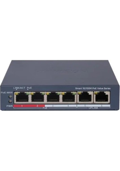 Hıkvısıon DS-3E1106P-EI/M 4 Port 10/100 4 Port Poe+ 2 Port Uplınk 45W Yonetılemez Swıtch