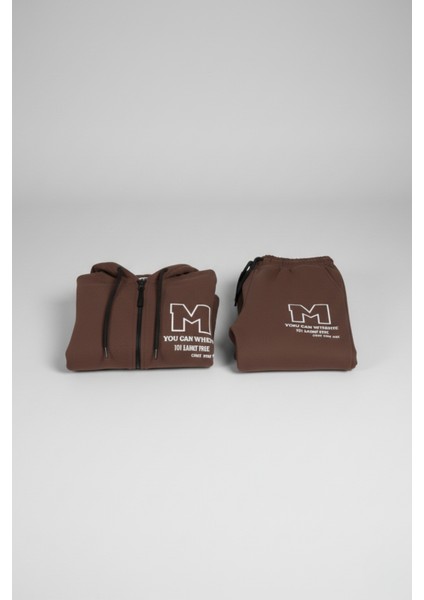 Çocuk Kahverengi Baskılı Fermuarlı Eşofman Takımı indirimleri