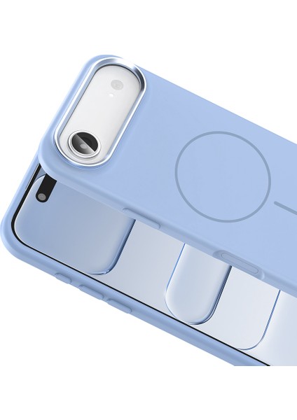 Apple iPhone 17 Air Kılıf M-Safe Şarj Özellikli Metal Kamera Çerçeveli Zore Edi Silikon Kapak - Açık Mavi