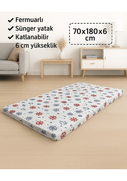 Sünger Yatak 70X180X6 Cm, Yer Yatağı, Balkon Sedir Yer Minderi,şantiye,karavan,deprem Yatağı-Marin