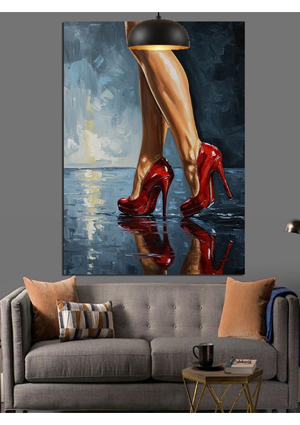 Kırmızı Yüksek Topuklu Ayakkabılar Dekoratif Kanvas - Mdf Ahşap Tablo fiyatları