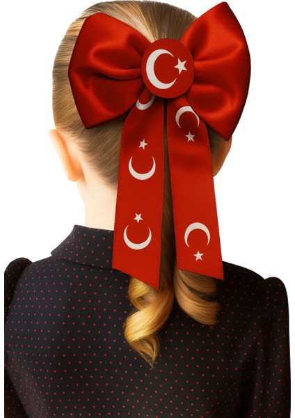 Türk Bayrak Desenli Kırmızı Saç Tokası | 23 Nisan – 19 Mayıs – 29 Ekim Özel Gün Fiyonk