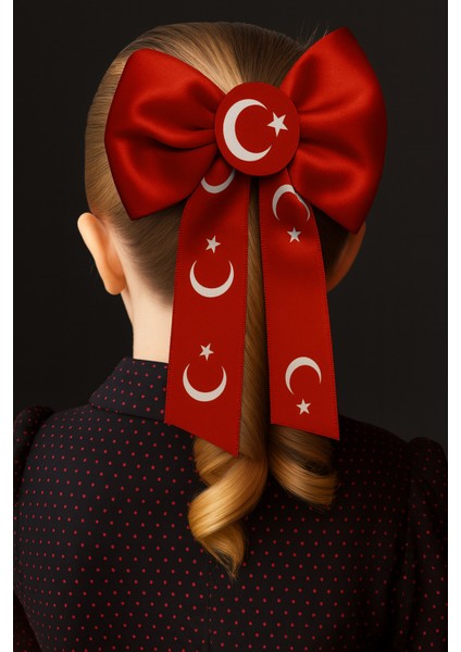 Türk Bayrak Desenli Kırmızı Saç Tokası | 23 Nisan – 19 Mayıs – 29 Ekim Özel Gün Fiyonk fırsatları