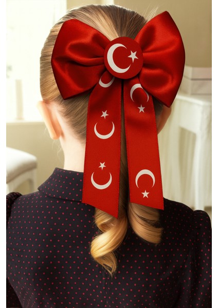 Türk Bayrak Desenli Kırmızı Saç Tokası | 23 Nisan – 19 Mayıs – 29 Ekim Özel Gün Fiyonk indirimleri