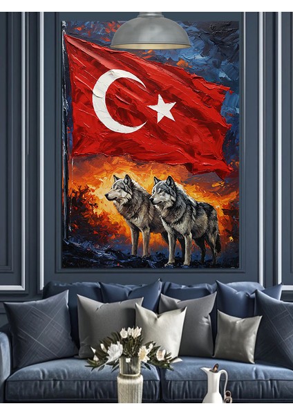 Türk Bayrağı ve Bozkurt Figürü Dekoratif Kanvas - Mdf Ahşap Tablo modelleri