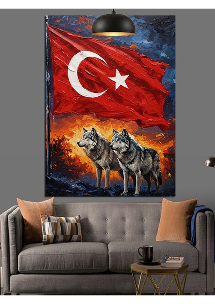 Türk Bayrağı ve Bozkurt Figürü Dekoratif Kanvas - Mdf Ahşap Tablo fırsatları