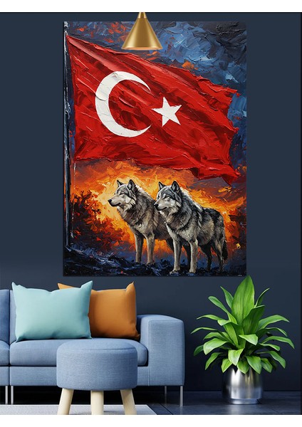 Türk Bayrağı ve Bozkurt Figürü Dekoratif Kanvas - Mdf Ahşap Tablo indirimleri