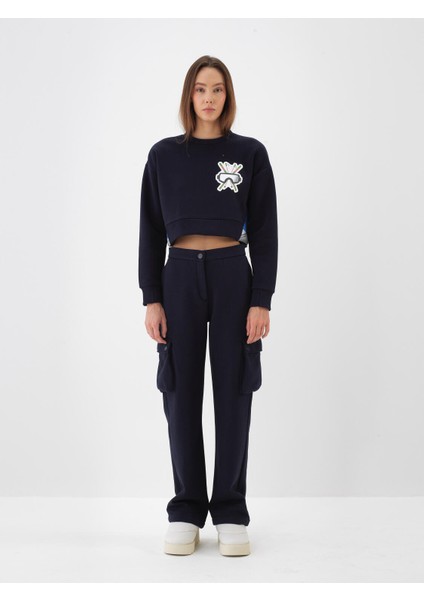 Kadın Lacivert Pamuk Dokulu Oversize Sweatshirt indirimleri