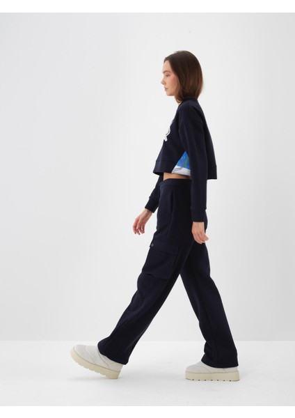 Kadın Lacivert Pamuk Dokulu Oversize Sweatshirt