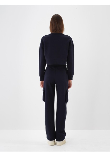 Kadın Lacivert Pamuk Dokulu Oversize Sweatshirt