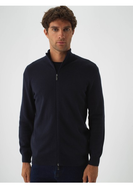 Erkek Lacivert Pamuk Dokulu Regular Fit Hırka