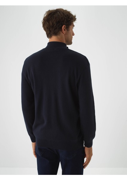 Erkek Lacivert Pamuk Dokulu Regular Fit Hırka