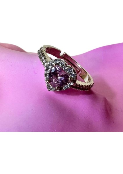 2478 Pembe Taşlı Kalp Model Ayarlanabilir Çelik Yüzük