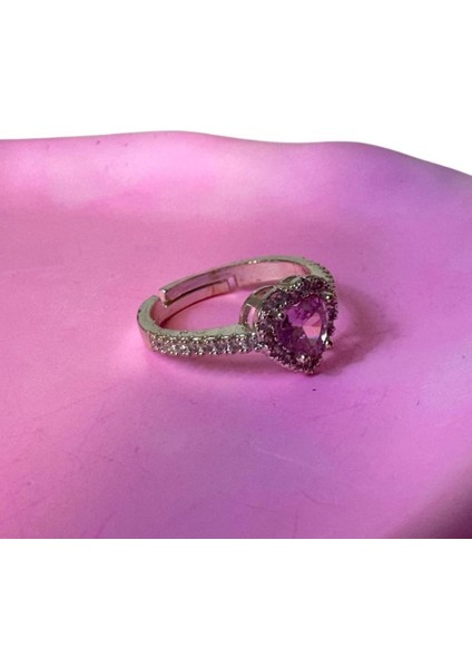 2478 Pembe Taşlı Kalp Model Ayarlanabilir Çelik Yüzük fiyatları