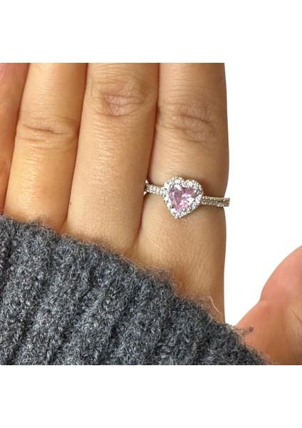 2478 Pembe Taşlı Kalp Model Ayarlanabilir Çelik Yüzük modelleri