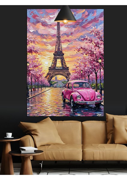 Paris Eyfel Kulesi ve Pembe Araba Dekoratif Kanvas - Mdf Ahşap Tablo fiyatları