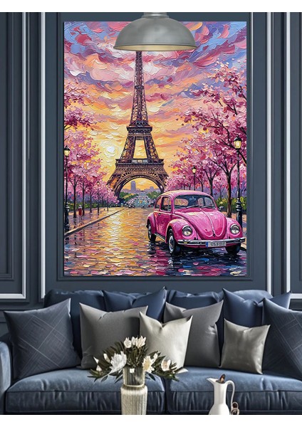 Paris Eyfel Kulesi ve Pembe Araba Dekoratif Kanvas - Mdf Ahşap Tablo fırsatları
