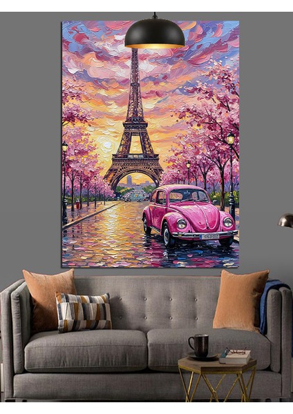 Paris Eyfel Kulesi ve Pembe Araba Dekoratif Kanvas - Mdf Ahşap Tablo indirimleri