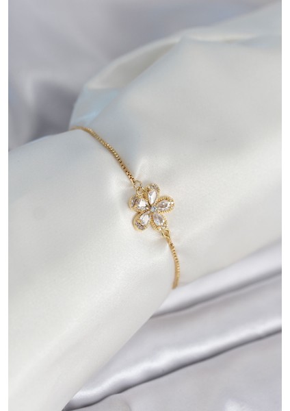Çiçek Model Asansörlü Gold Renk Kadın Bileklik TG27BB8011