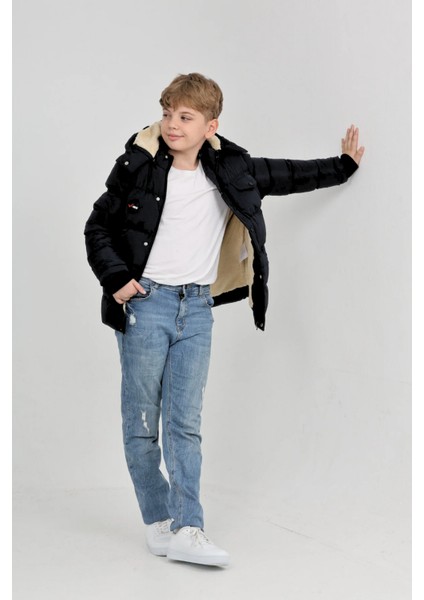 Kışlık Yoğun Şişme Elyaf Dolum Kapüşonlu Kalın Su Geçirmez Erkek Çocuk Mont indirimleri