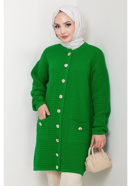 Lezgi Düğmeli Triko Hırka 1599 - Yeşil