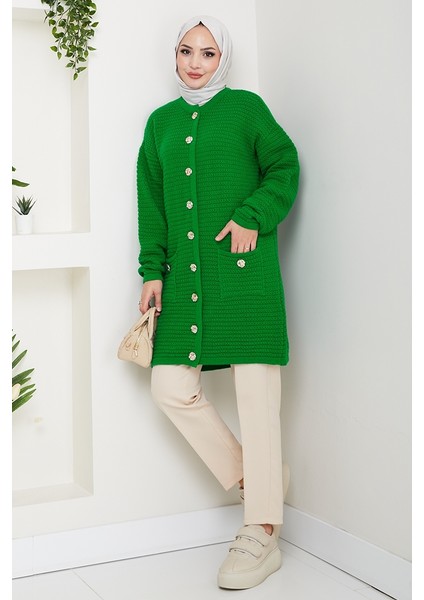 Lezgi Düğmeli Triko Hırka 1599 - Yeşil fırsatları