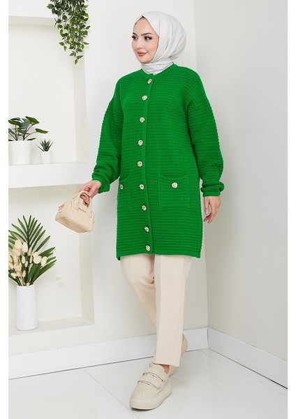 Lezgi Düğmeli Triko Hırka 1599 - Yeşil indirimleri