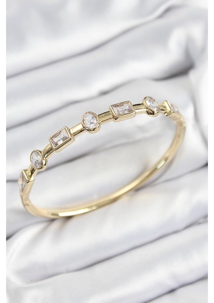 Pirinç Zirkon Taşlı Geometrik Model Model Gold Renk Kadın Kelepçe