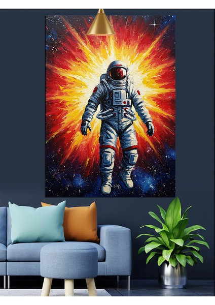 Uzay Giysisiyle Ay Yüzeyinde Duran Astronot Dekoratif Kanvas - Mdf Ahşap Tablo fiyatları