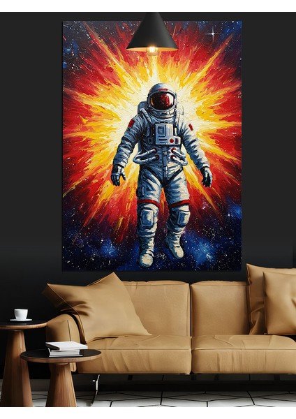 Uzay Giysisiyle Ay Yüzeyinde Duran Astronot Dekoratif Kanvas - Mdf Ahşap Tablo modelleri