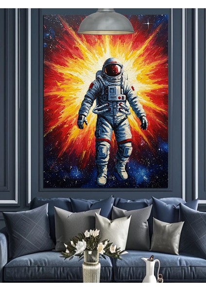 Uzay Giysisiyle Ay Yüzeyinde Duran Astronot Dekoratif Kanvas - Mdf Ahşap Tablo indirimleri