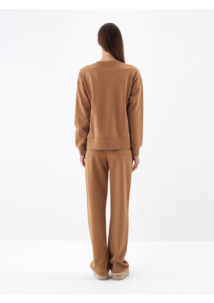 Kadın Camel Pamuk Dokulu Oversize Sweatshirt