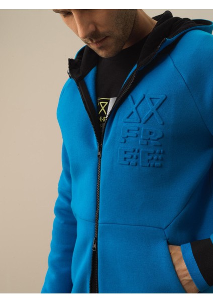 Erkek Mavi Pamuk Dokulu Regular Fit Sweatmont