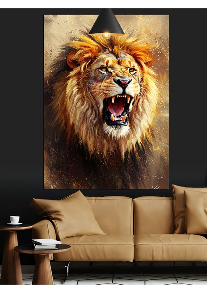 Kükreyen Açık Ağızlı Güçlü Aslan Dekoratif Kanvas - Mdf Ahşap Tablo indirimleri