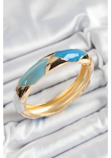 Pirinç Mavi Beyaz Mineli Baklava Model Gold Renk Kadın Kelepçe