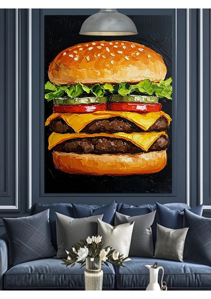 Büyük Bir Görkemli Taze Hamburger Dekoratif Kanvas - Mdf Ahşap Tablo