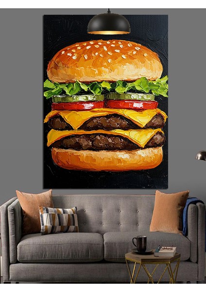 Büyük Bir Görkemli Taze Hamburger Dekoratif Kanvas - Mdf Ahşap Tablo fiyatları