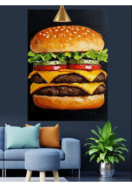 Büyük Bir Görkemli Taze Hamburger Dekoratif Kanvas - Mdf Ahşap Tablo modelleri