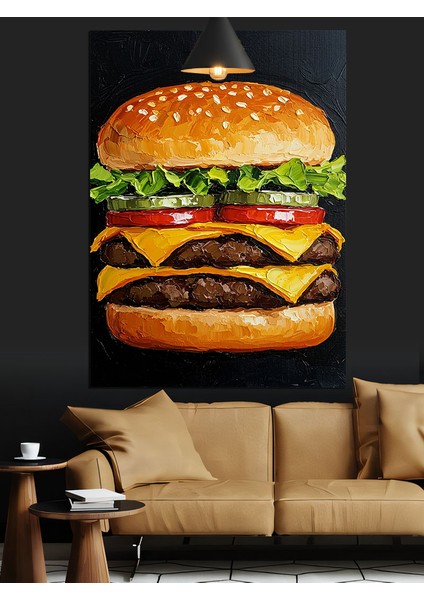 Büyük Bir Görkemli Taze Hamburger Dekoratif Kanvas - Mdf Ahşap Tablo fırsatları