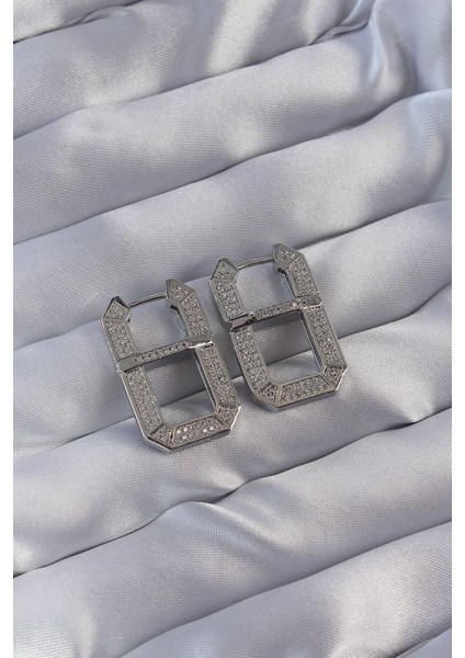 Vip Seri Pirinç Gümüş Renk Zirkon Taşlı Serenay Küpesi modelleri