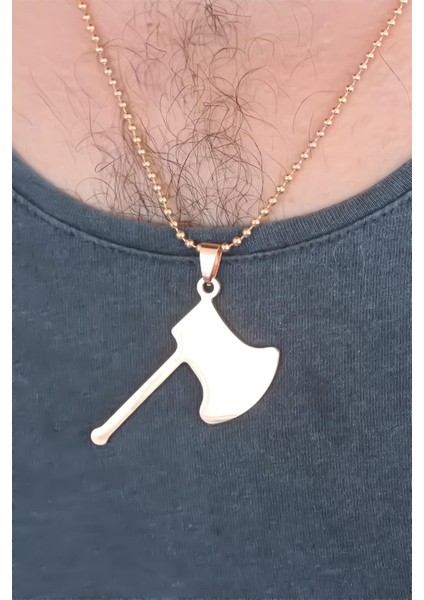 Rose Renk Metal Balta Figürlü Erkek Kolye