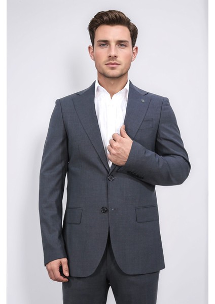 Slim Fit Mono Yaka Antrasit Takım Elbise modelleri