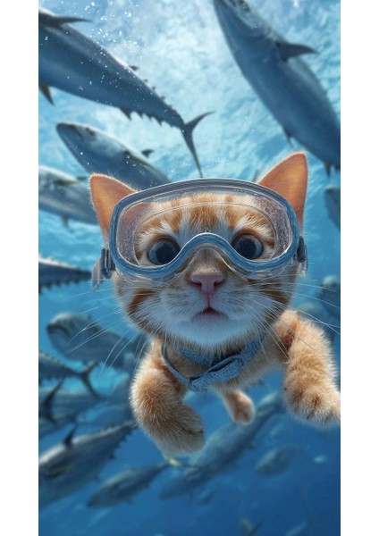 Yüzücü Kedi 1 Ev Duvar Salon Güzellik Salonu Ofis Dükkan Dekarasyon Kanvas Tablo fiyatları