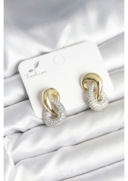 Sarmal Model Gold Gümüş Renk Pirinç Kadın Küpe TG27BKP11287