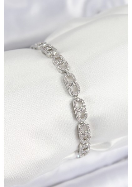 Pirinç Zirkon Taşlı Messika Model Gümüş Renk Vıp Seri Kadın Bileklik